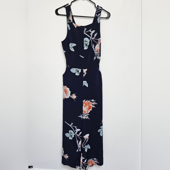 Wilfred Aritzia Sz 10 Ecoulement Floral Navy Romper Jumpsuit Zip BackTie Pocket - Picture 4 of 13